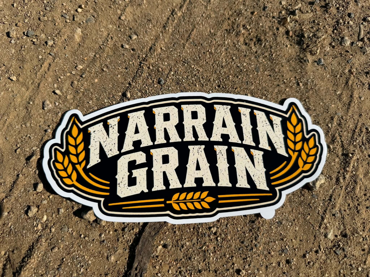 Narrain Grain wheat logo sticker photographed horizontally