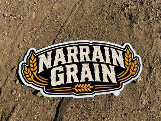 Narrain Grain wheat logo sticker photographed horizontally